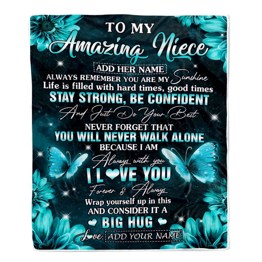 Personalized To My Amazing Niece Butterfly Blanket From Aunt Uncle Auntie My Sunshine Niece Birthday Gifts Graduation Christmas Customized Fleece Blanket | siriusteestore