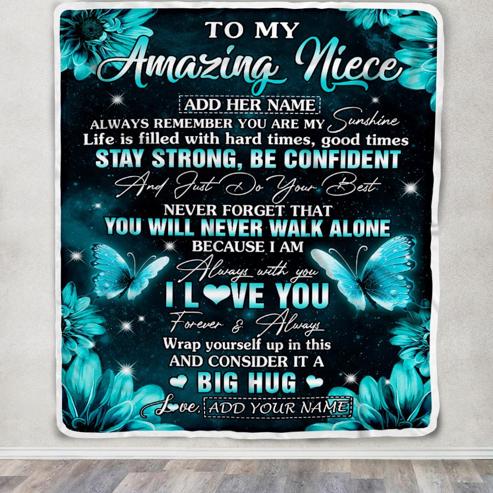 Personalized To My Amazing Niece Butterfly Blanket From Aunt Uncle Auntie My Sunshine Niece Birthday Gifts Graduation Christmas Customized Fleece Blanket | siriusteestore