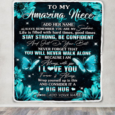 Personalized To My Amazing Niece Butterfly Blanket From Aunt Uncle Auntie My Sunshine Niece Birthday Gifts Graduation Christmas Customized Fleece Blanket | siriusteestore