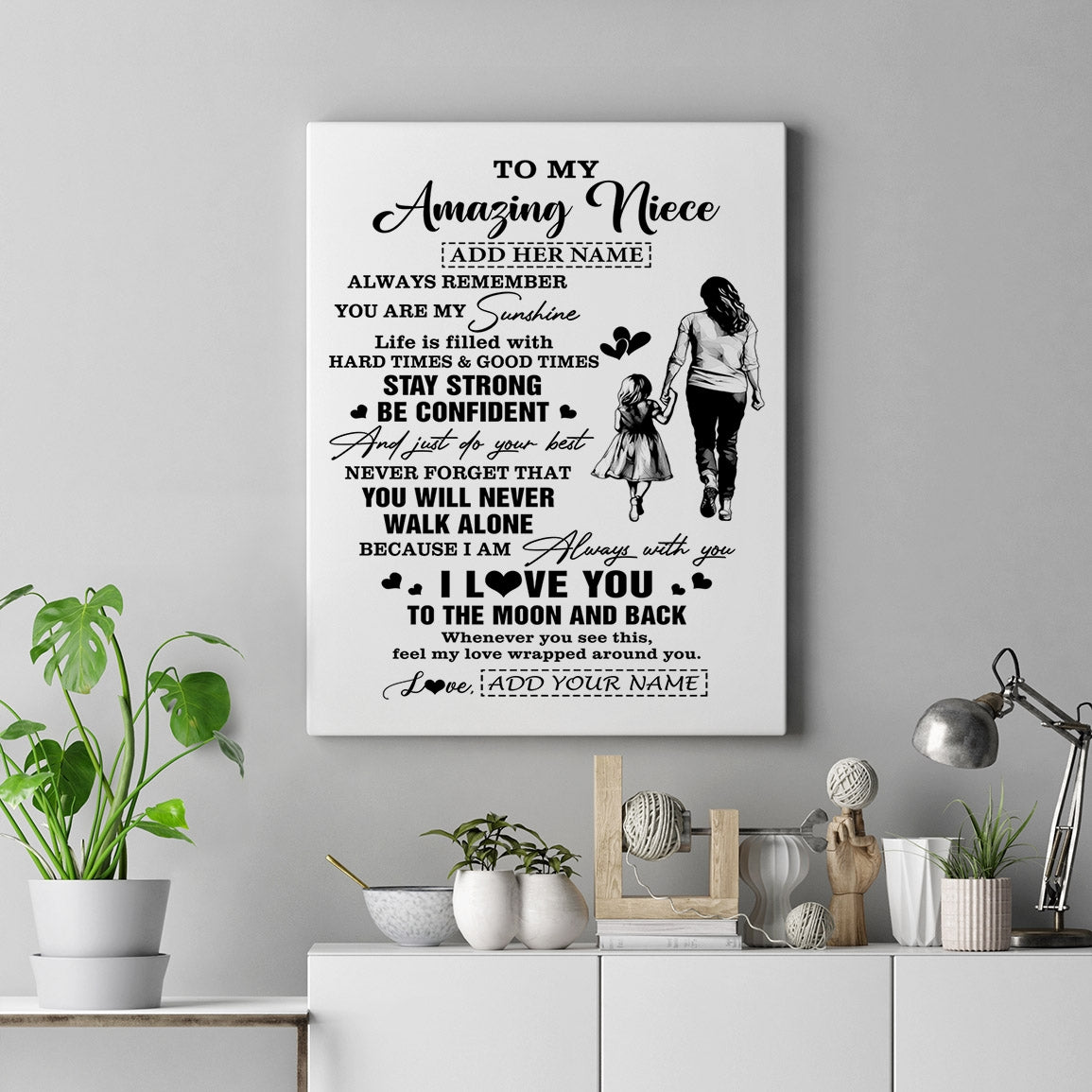 Personalized To My Amazing Niece Canvas From Aunt Auntie Woman It A Big Hug Niece Birthday Gifts Graduation Christmas Custom Wall Art Framed Canvas | siriusteestore