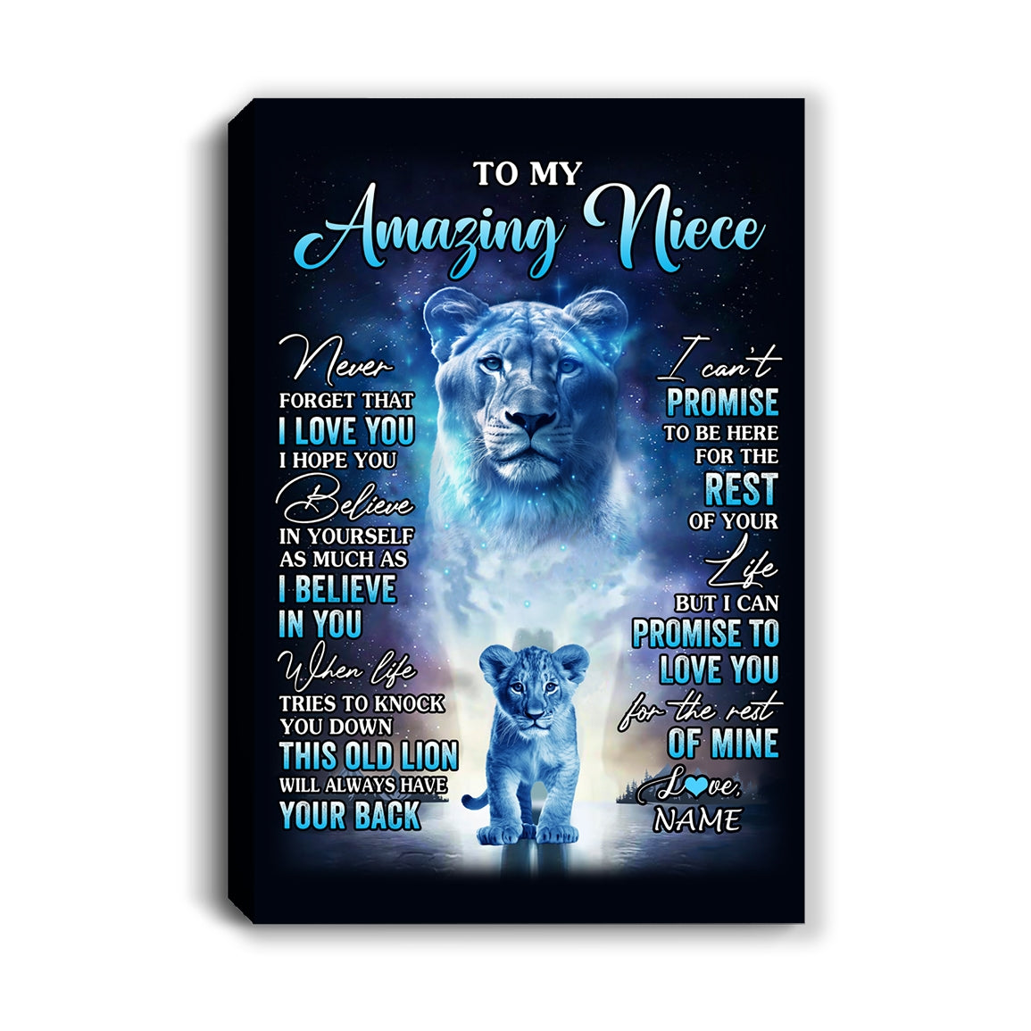 Personalized To My Amazing Niece Canvas From Aunt Lion Never Forget I Love You Niece Birthday Gifts Graduation Christmas Custom Wall Art Print Framed Canvas | siriusteestore