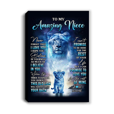 Personalized To My Amazing Niece Canvas From Aunt Lion Never Forget I Love You Niece Birthday Gifts Graduation Christmas Custom Wall Art Print Framed Canvas | siriusteestore