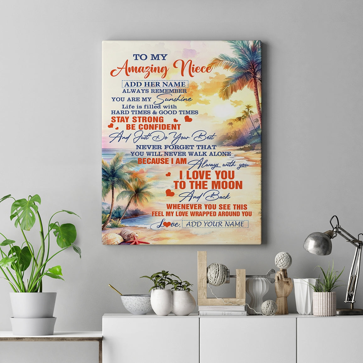 Personalized To My Amazing Niece Canvas From Aunt Uncle Auntie Beach It A Big Hug Niece Birthday Gifts Graduation Christmas Custom Wall Art Framed Canvas | siriusteestore
