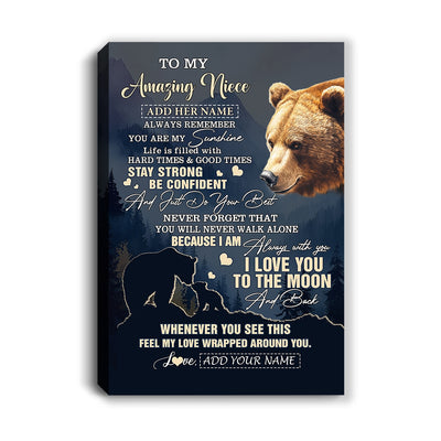 Personalized To My Amazing Niece Canvas From Aunt Uncle Auntie Bear It A Big Hug Niece Birthday Gifts Graduation Christmas Custom Wall Art Framed Canvas Shirt & Hoodie | siriusteestore
