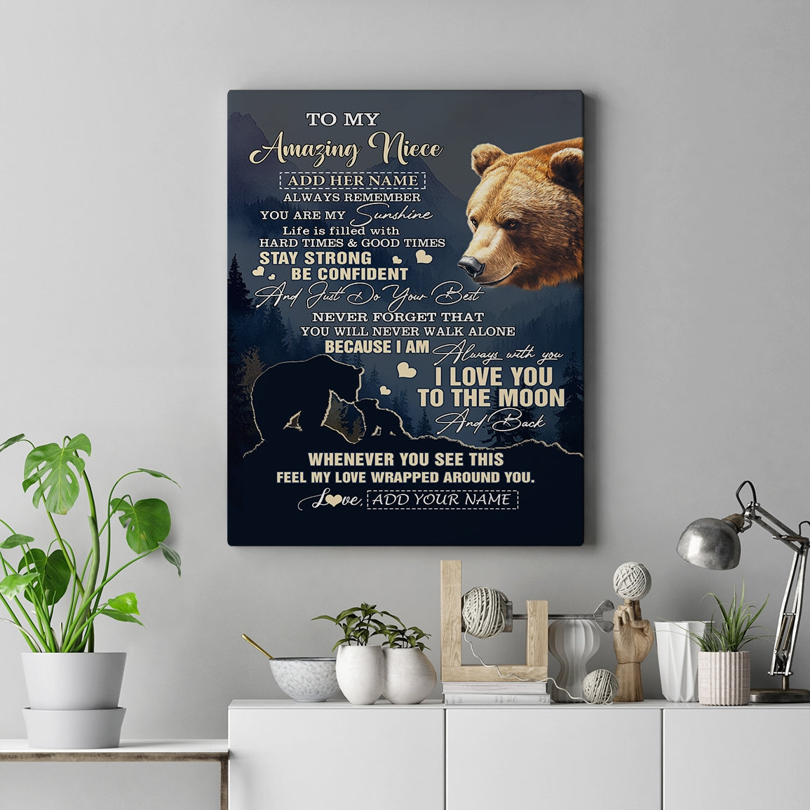 Personalized To My Amazing Niece Canvas From Aunt Uncle Auntie Bear It A Big Hug Niece Birthday Gifts Graduation Christmas Custom Wall Art Framed Canvas Shirt & Hoodie | siriusteestore