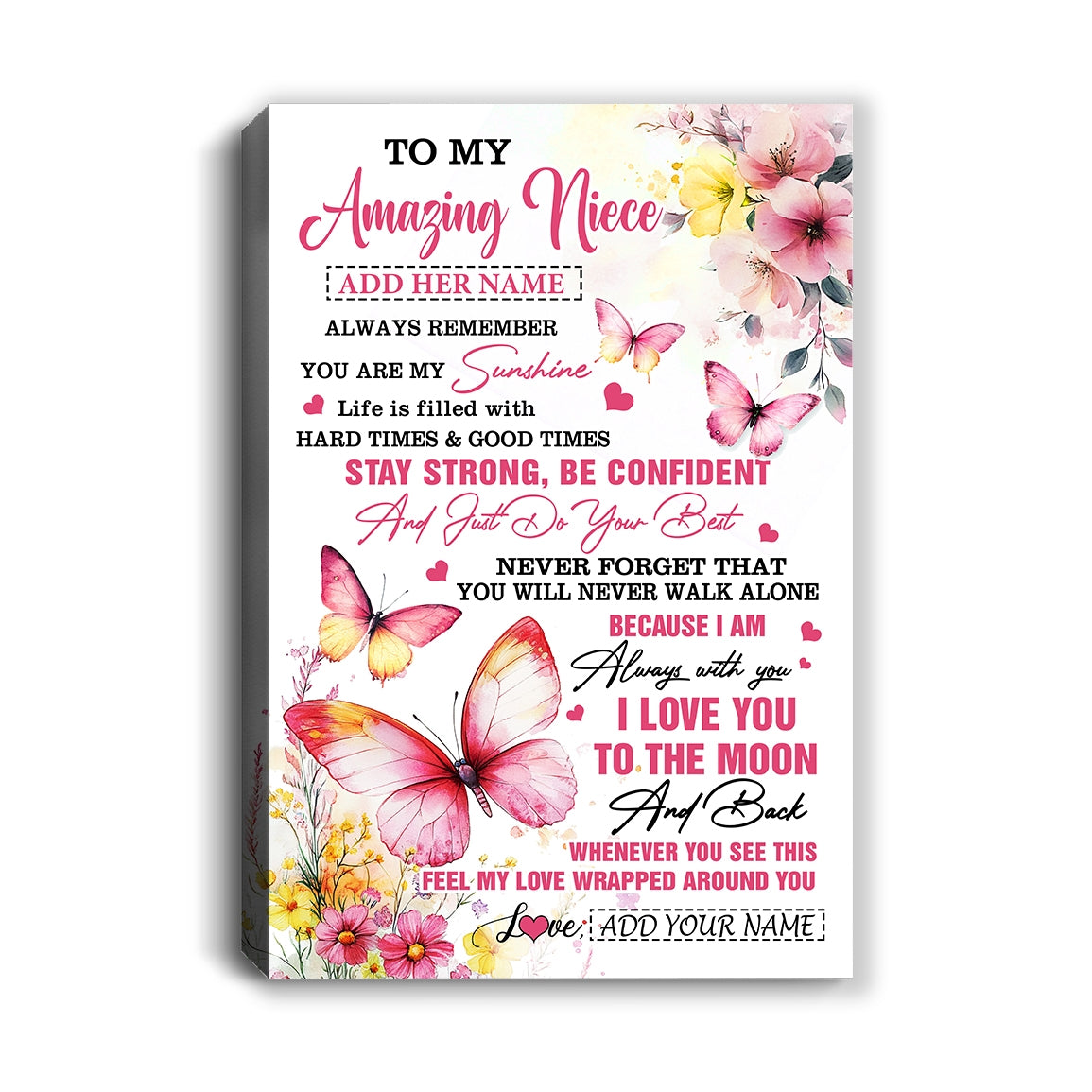 Personalized To My Amazing Niece Canvas From Aunt Uncle Auntie Butterfly It A Big Hug Niece Birthday Gifts Graduation Christmas Customized Wall Art Framed Canvas | siriusteestore
