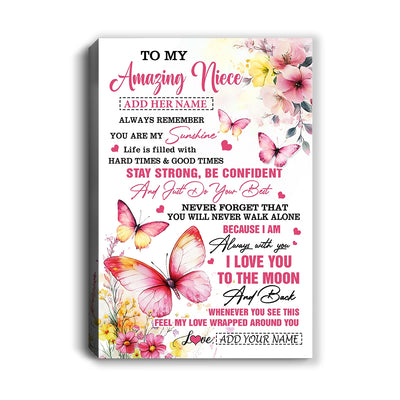 Personalized To My Amazing Niece Canvas From Aunt Uncle Auntie Butterfly It A Big Hug Niece Birthday Gifts Graduation Christmas Customized Wall Art Framed Canvas | siriusteestore