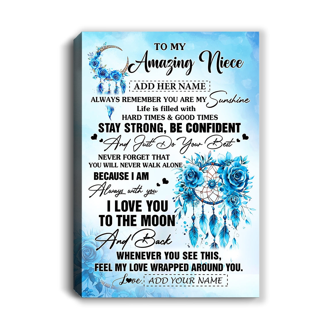 Personalized To My Amazing Niece Canvas From Aunt Uncle Auntie Dream Catcher It A Big Hug Niece Birthday Gifts Graduation Christmas Customized Wall Art Framed Canvas | siriusteestore