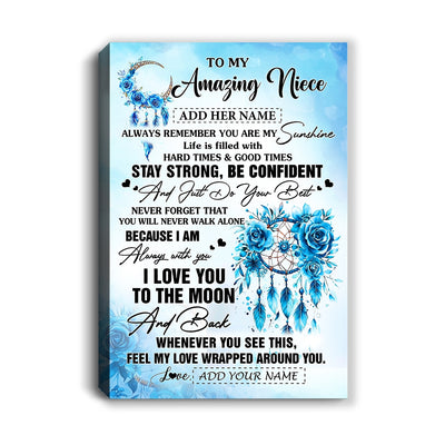 Personalized To My Amazing Niece Canvas From Aunt Uncle Auntie Dream Catcher It A Big Hug Niece Birthday Gifts Graduation Christmas Customized Wall Art Framed Canvas | siriusteestore