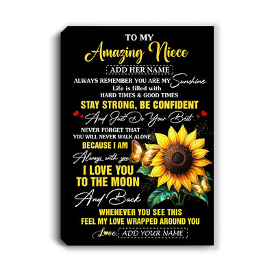 Personalized To My Amazing Niece Canvas From Aunt Uncle Auntie Sunflower It A Big Hug Niece Birthday Gifts Graduation Christmas Custom Wall Art Framed Canvas | siriusteestore