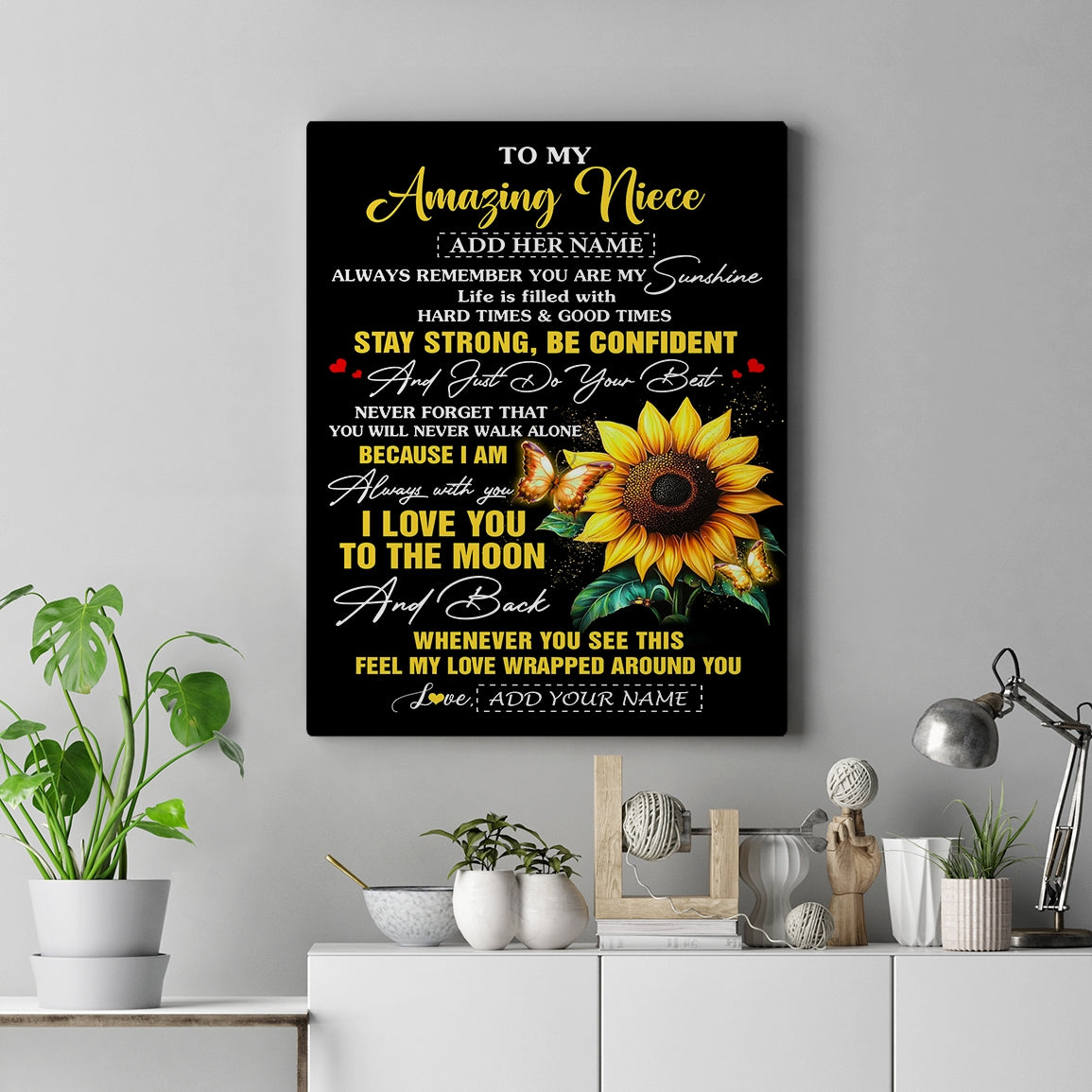 Personalized To My Amazing Niece Canvas From Aunt Uncle Auntie Sunflower It A Big Hug Niece Birthday Gifts Graduation Christmas Custom Wall Art Framed Canvas | siriusteestore