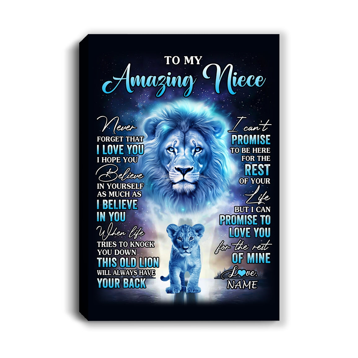 Personalized To My Amazing Niece Canvas From Uncle Lion Never Forget I Love You Niece Birthday Gifts Graduation Christmas Custom Wall Art Print Framed Canvas | siriusteestore