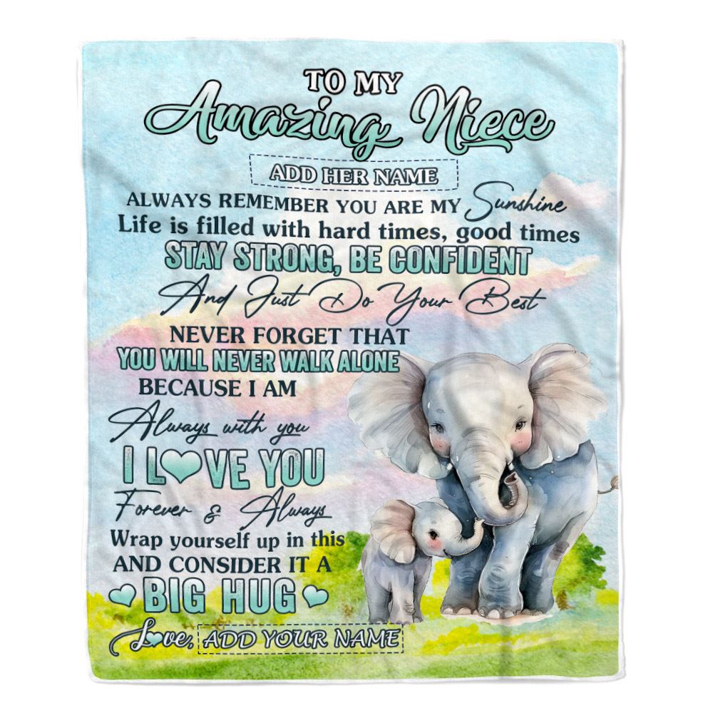 Personalized To My Amazing Niece Elephant Blanket From Aunt Uncle Auntie My Sunshine Niece Birthday Gifts Graduation Christmas Customized Fleece Blanket | siriusteestore