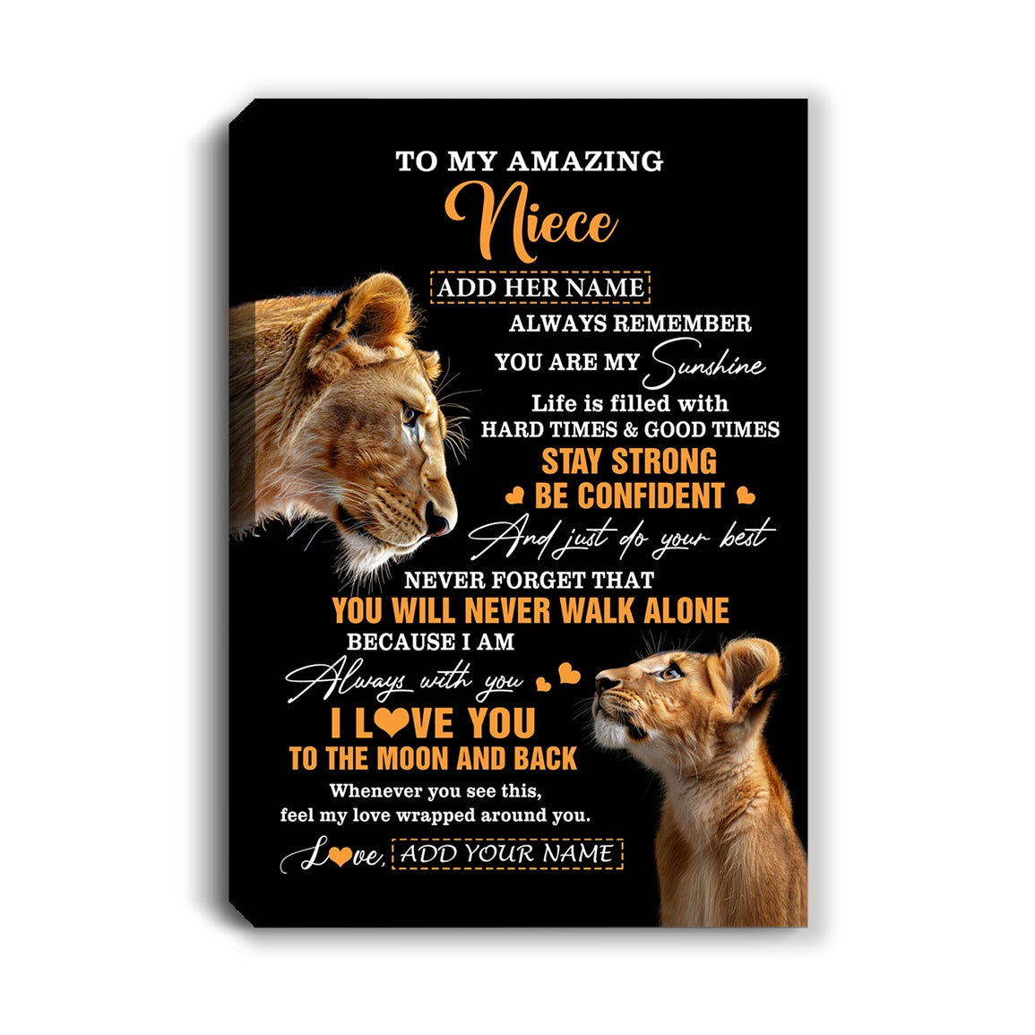 Personalized To My Amazing Niece Gifts Canvas From Aunt Auntie Lion It A Big Hug Niece Birthday Gifts Graduation Christmas Custom Wall Art Framed Canvas | siriusteestore