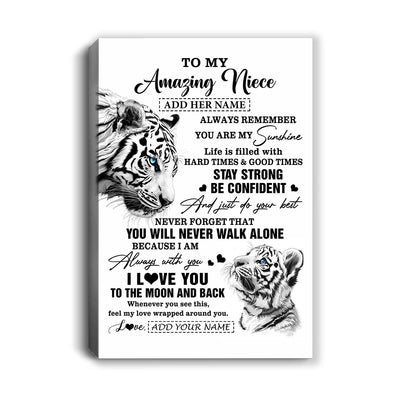 Personalized To My Amazing Niece Gifts Canvas From Aunt Uncle White Tiger It A Big Hug Niece Birthday Gifts Graduation Christmas Custom Wall Art Framed Canvas | siriusteestore