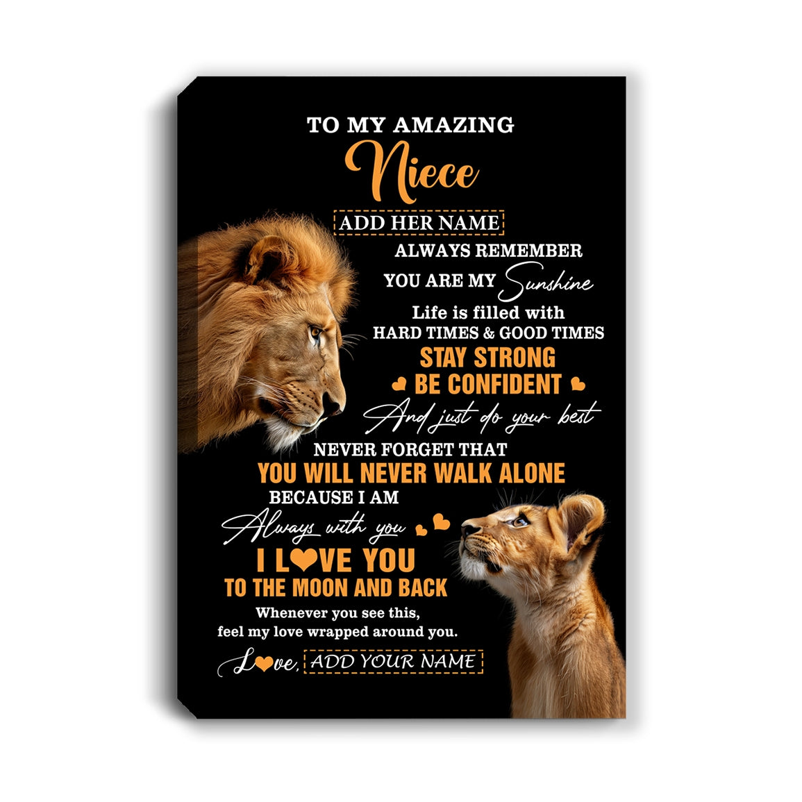 Personalized To My Amazing Niece Gifts Canvas From Uncle Lion It A Big Hug Niece Birthday Gifts Graduation Christmas Custom Wall Art Framed Canvas | siriusteestore