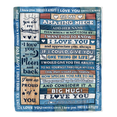 Personalized To My Amazing Niece Gifts From Aunt Uncle Auntie Blanket Wood Great Words Birthday Gifts For Niece Christmas Customized Fleece Throw Blanket | siriusteestore