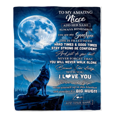 Personalized To My Amazing Niece Gifts From Aunt Uncle Blanket Wolf My Sunshine Gifts For Niece Birthday Graduation Christmas Custom Fleece Throw Blanket | siriusteestore