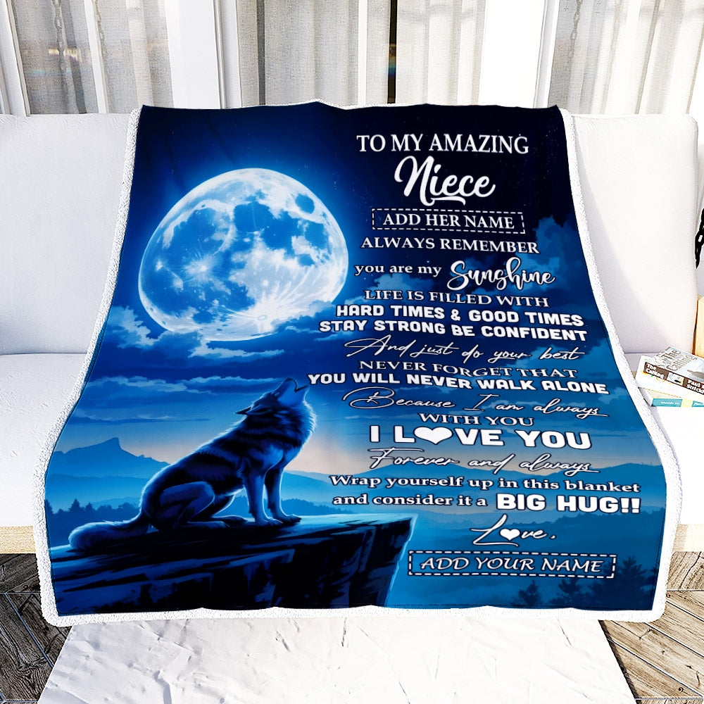 Personalized To My Amazing Niece Gifts From Aunt Uncle Blanket Wolf My Sunshine Gifts For Niece Birthday Graduation Christmas Custom Fleece Throw Blanket | siriusteestore