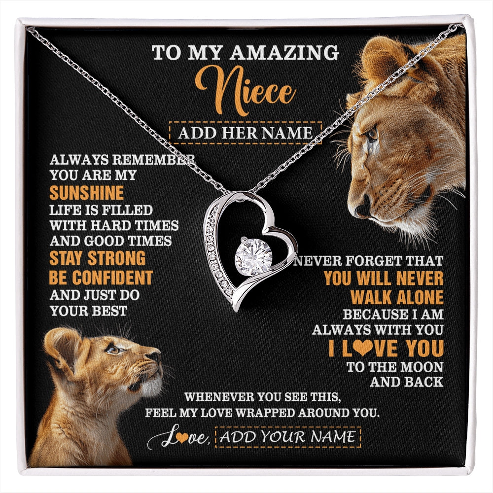 Forever Love Necklace 14K White Gold Finish | 1 | Personalized To My Amazing Niece Gifts Necklace From Aunt Auntie Lion It A Big Hug Niece Birthday Gifts Graduation Christmas Custom Gift Box Message Card | https://siriusteestore.
