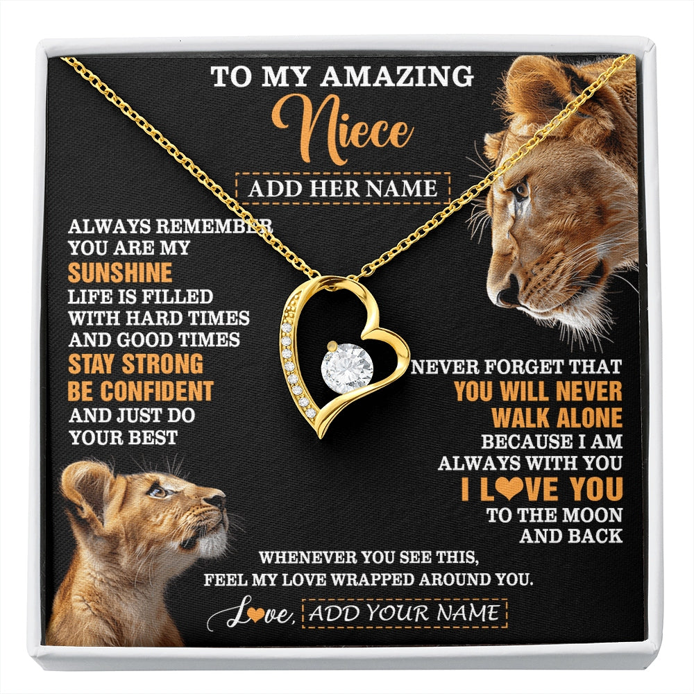 Forever Love Necklace 18K Yellow Gold Finish | 1 | Personalized To My Amazing Niece Gifts Necklace From Aunt Auntie Lion It A Big Hug Niece Birthday Gifts Graduation Christmas Custom Gift Box Message Card | https://siriusteestore.