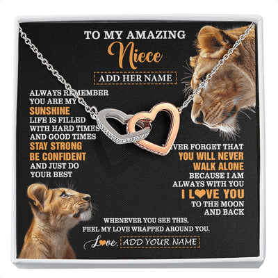Interlocking Hearts Necklace Stainless Steel & Rose Gold Finish | 1 | Personalized To My Amazing Niece Gifts Necklace From Aunt Auntie Lion It A Big Hug Niece Birthday Gifts Graduation Christmas Custom Gift Box Message Card | https://siriusteestore.