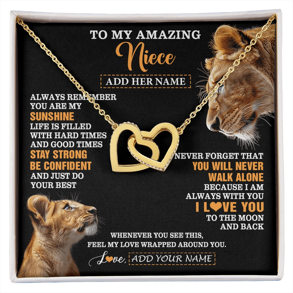 Interlocking Hearts Necklace 18K Yellow Gold Finish | 1 | Personalized To My Amazing Niece Gifts Necklace From Aunt Auntie Lion It A Big Hug Niece Birthday Gifts Graduation Christmas Custom Gift Box Message Card | https://siriusteestore.