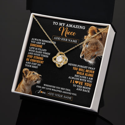 Love Knot Necklace 18K Yellow Gold Finish | 2 | Personalized To My Amazing Niece Gifts Necklace From Aunt Auntie Lion It A Big Hug Niece Birthday Gifts Graduation Christmas Custom Gift Box Message Card | https://siriusteestore.
