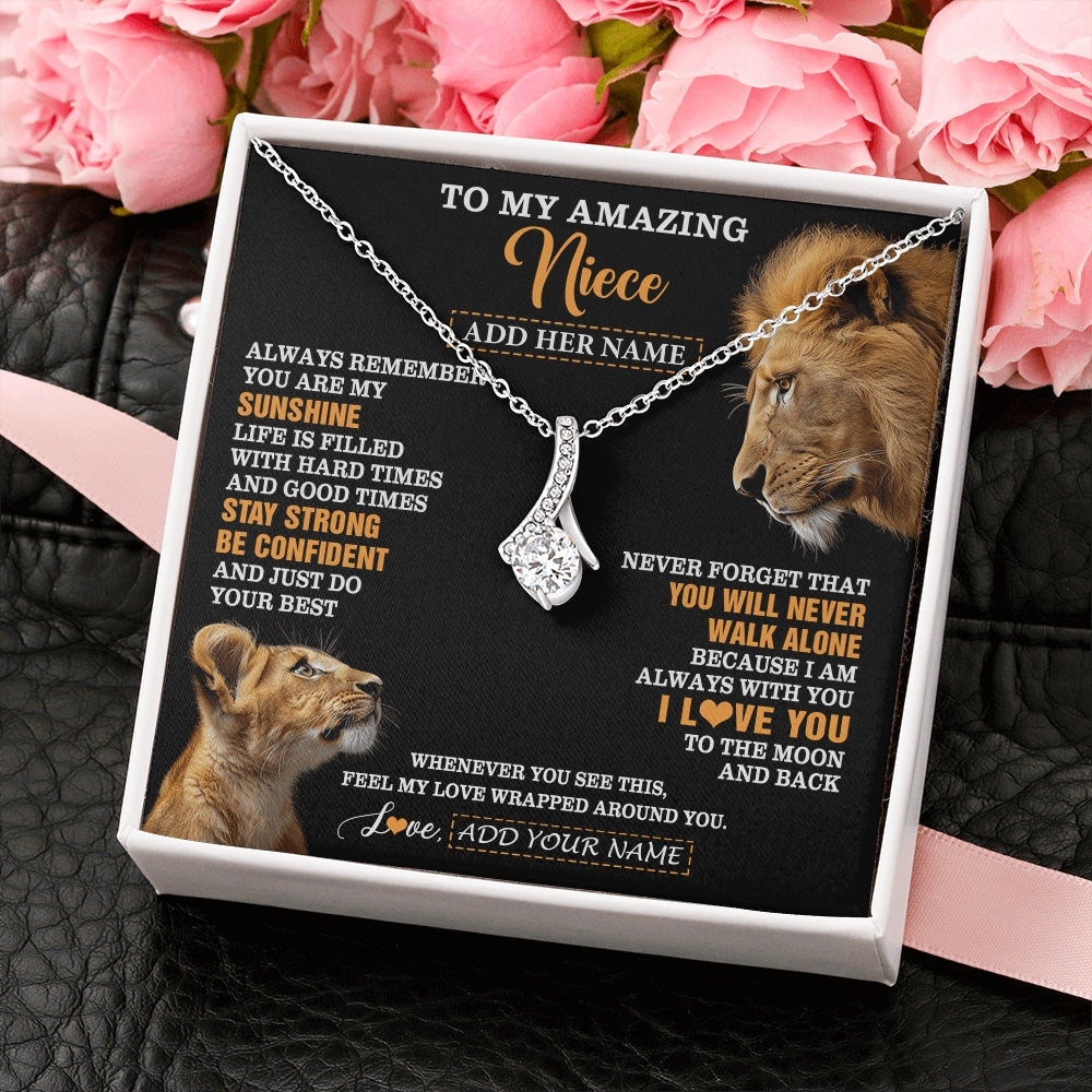Alluring Beauty Necklace 14K White Gold Finish | 2 | Personalized To My Amazing Niece Gifts Necklace From Uncle Lion It A Big Hug Niece Birthday Gifts Graduation Christmas Custom Gift Box Message Card | https://siriusteestore.
