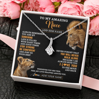 Alluring Beauty Necklace 14K White Gold Finish | 2 | Personalized To My Amazing Niece Gifts Necklace From Uncle Lion It A Big Hug Niece Birthday Gifts Graduation Christmas Custom Gift Box Message Card | https://siriusteestore.