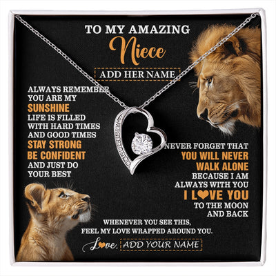 Forever Love Necklace 14K White Gold Finish | 1 | Personalized To My Amazing Niece Gifts Necklace From Uncle Lion It A Big Hug Niece Birthday Gifts Graduation Christmas Custom Gift Box Message Card | https://siriusteestore.