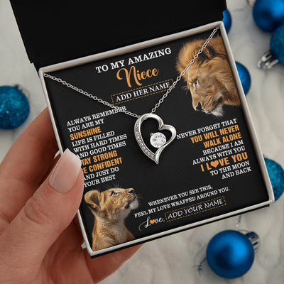 Forever Love Necklace 14K White Gold Finish | 2 | Personalized To My Amazing Niece Gifts Necklace From Uncle Lion It A Big Hug Niece Birthday Gifts Graduation Christmas Custom Gift Box Message Card | https://siriusteestore.