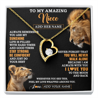 Forever Love Necklace 18K Yellow Gold Finish | 1 | Personalized To My Amazing Niece Gifts Necklace From Uncle Lion It A Big Hug Niece Birthday Gifts Graduation Christmas Custom Gift Box Message Card | https://siriusteestore.
