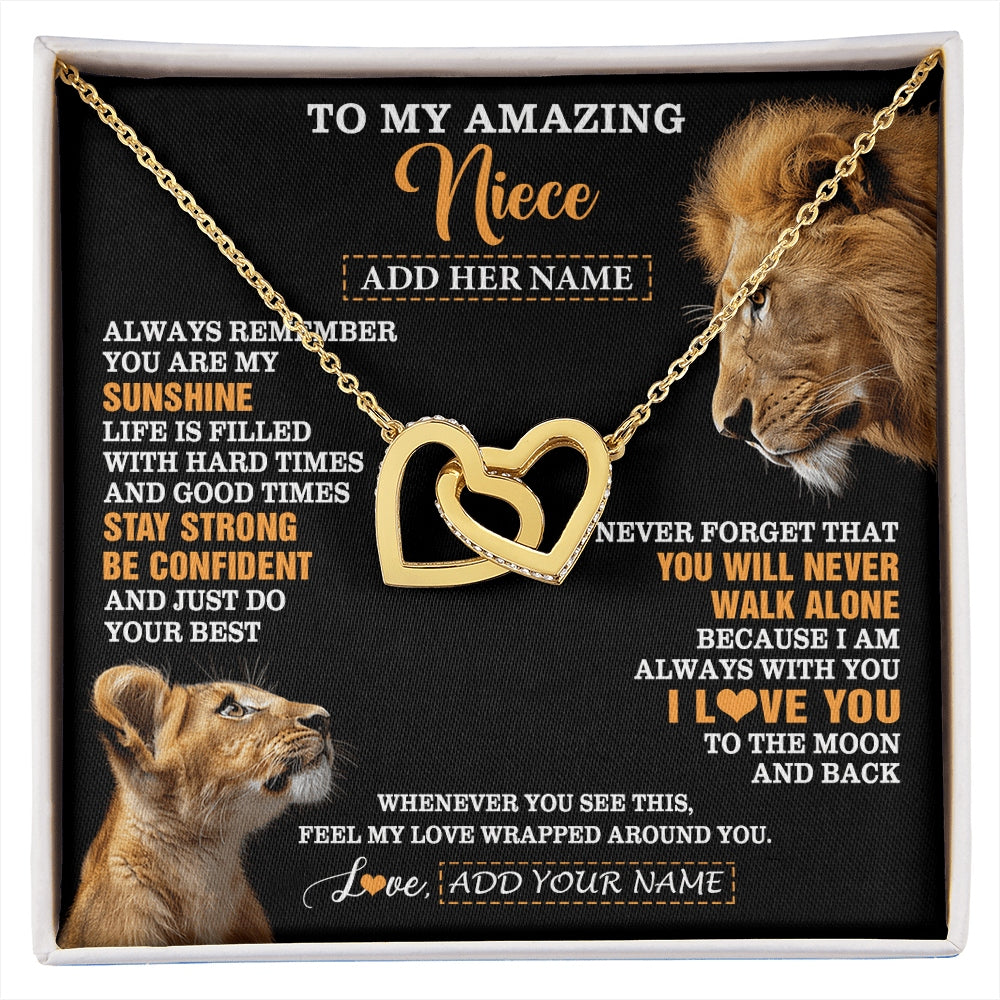 Interlocking Hearts Necklace 18K Yellow Gold Finish | 1 | Personalized To My Amazing Niece Gifts Necklace From Uncle Lion It A Big Hug Niece Birthday Gifts Graduation Christmas Custom Gift Box Message Card | https://siriusteestore.