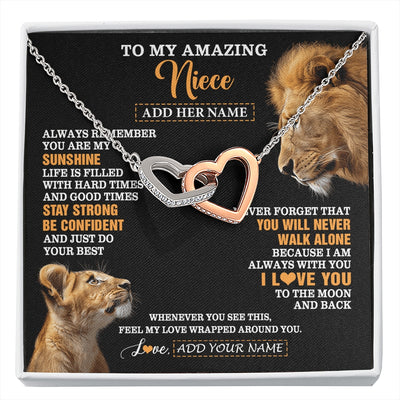 Interlocking Hearts Necklace Stainless Steel & Rose Gold Finish | 1 | Personalized To My Amazing Niece Gifts Necklace From Uncle Lion It A Big Hug Niece Birthday Gifts Graduation Christmas Custom Gift Box Message Card | https://siriusteestore.