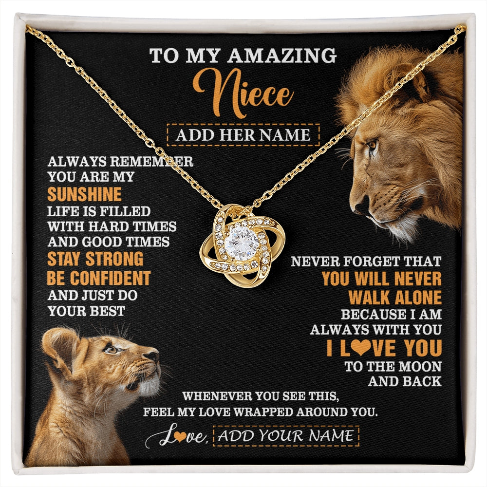 Love Knot Necklace 18K Yellow Gold Finish | 1 | Personalized To My Amazing Niece Gifts Necklace From Uncle Lion It A Big Hug Niece Birthday Gifts Graduation Christmas Custom Gift Box Message Card | https://siriusteestore.