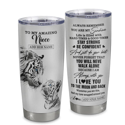 Personalized To My Amazing Niece Gifts Tumbler From Aunt Uncle White Tiger It A Big Hug Niece Birthday Gifts Graduation Christmas Custom Stainless Steel Travel Mug | siriusteestore