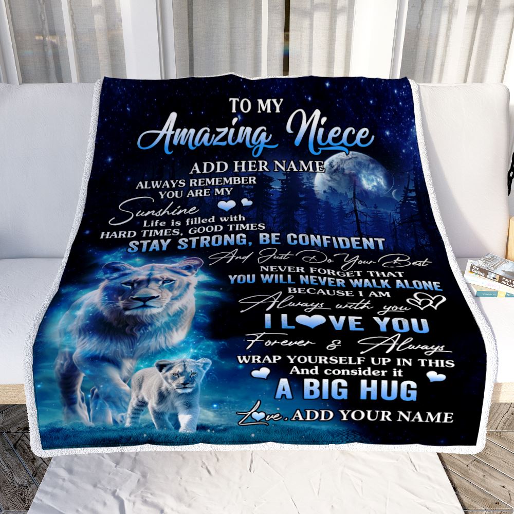 Personalized To My Amazing Niece Lion Blanket From Aunt Auntie My Sunshine Niece Birthday Gifts Graduation Christmas Customized Fleece Throw Blanket | siriusteestore