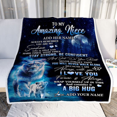 Personalized To My Amazing Niece Lion Blanket From Aunt Auntie My Sunshine Niece Birthday Gifts Graduation Christmas Customized Fleece Throw Blanket | siriusteestore