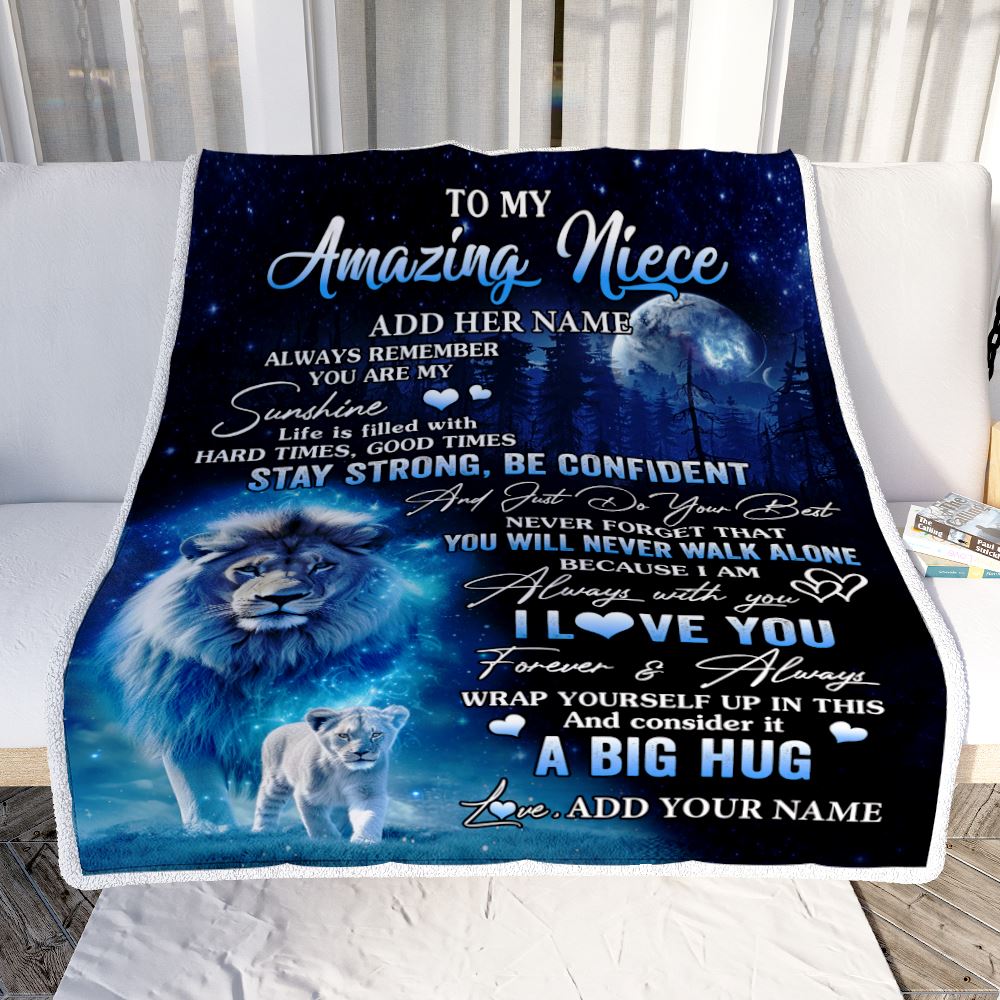 Personalized To My Amazing Niece Lion Blanket From Uncle My Sunshine Niece Birthday Gifts Graduation Christmas Customized Fleece Throw Blanket | siriusteestore