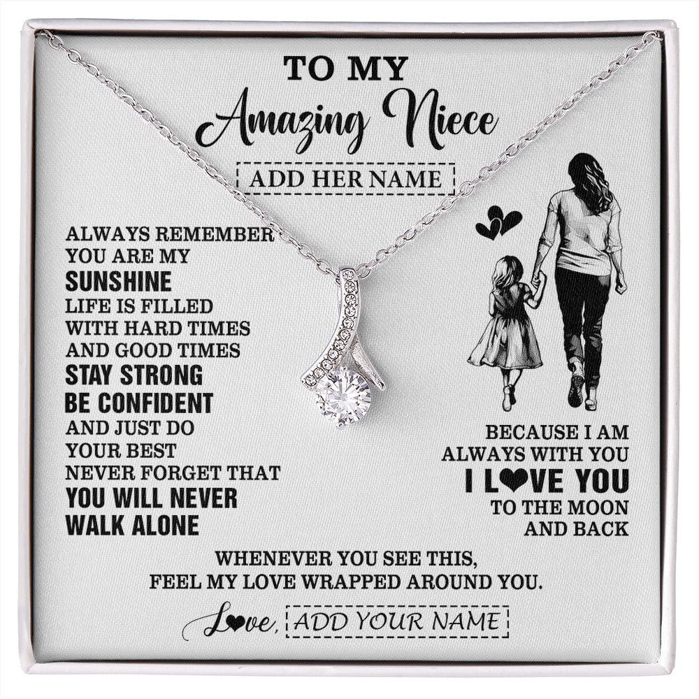 Alluring Beauty Necklace 14K White Gold Finish | 1 | Personalized To My Amazing Niece Necklace From Aunt Auntie Woman It A Big Hug Niece Birthday Gifts Graduation Christmas Custom Gift Box Message Card | https://siriusteestore.