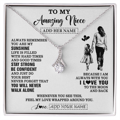 Alluring Beauty Necklace 14K White Gold Finish | 1 | Personalized To My Amazing Niece Necklace From Aunt Auntie Woman It A Big Hug Niece Birthday Gifts Graduation Christmas Custom Gift Box Message Card | https://siriusteestore.