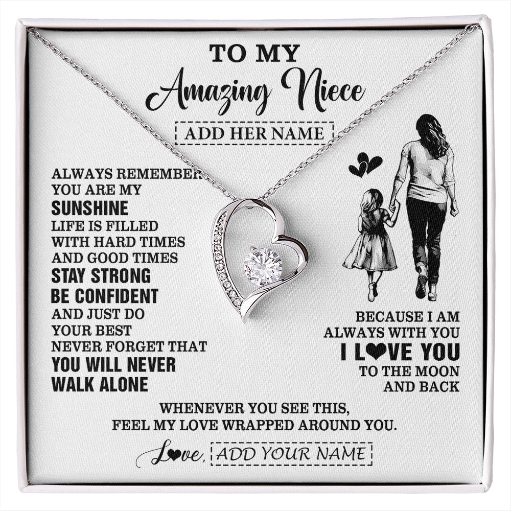Forever Love Necklace 14K White Gold Finish | 1 | Personalized To My Amazing Niece Necklace From Aunt Auntie Woman It A Big Hug Niece Birthday Gifts Graduation Christmas Custom Gift Box Message Card | https://siriusteestore.