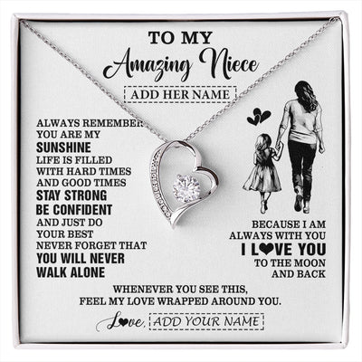 Forever Love Necklace 14K White Gold Finish | 1 | Personalized To My Amazing Niece Necklace From Aunt Auntie Woman It A Big Hug Niece Birthday Gifts Graduation Christmas Custom Gift Box Message Card | https://siriusteestore.