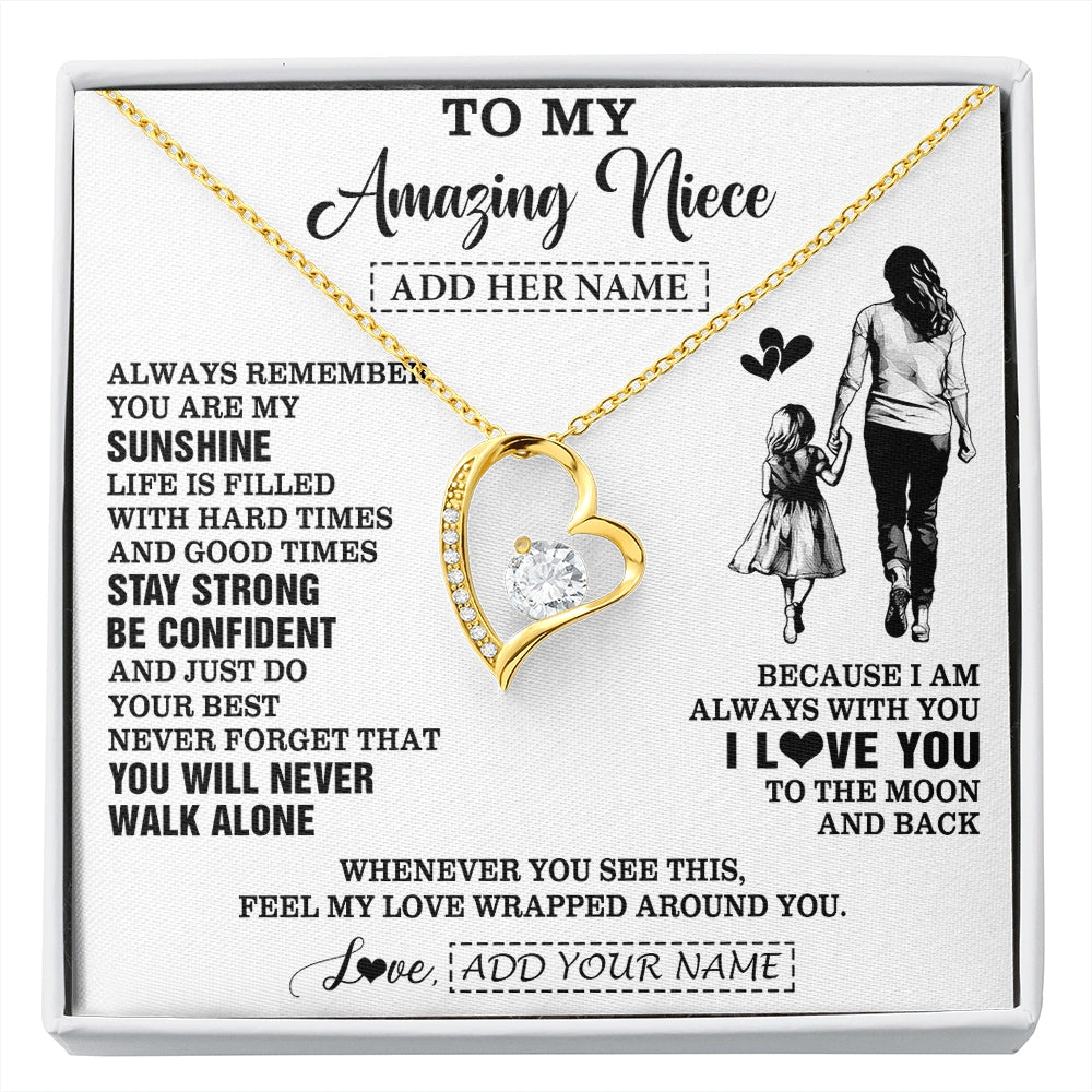Forever Love Necklace 18K Yellow Gold Finish | 1 | Personalized To My Amazing Niece Necklace From Aunt Auntie Woman It A Big Hug Niece Birthday Gifts Graduation Christmas Custom Gift Box Message Card | https://siriusteestore.