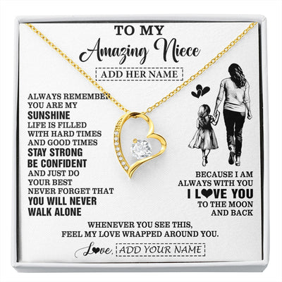 Forever Love Necklace 18K Yellow Gold Finish | 1 | Personalized To My Amazing Niece Necklace From Aunt Auntie Woman It A Big Hug Niece Birthday Gifts Graduation Christmas Custom Gift Box Message Card | https://siriusteestore.