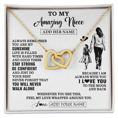 Interlocking Hearts Necklace 18K Yellow Gold Finish | 1 | Personalized To My Amazing Niece Necklace From Aunt Auntie Woman It A Big Hug Niece Birthday Gifts Graduation Christmas Custom Gift Box Message Card | https://siriusteestore.