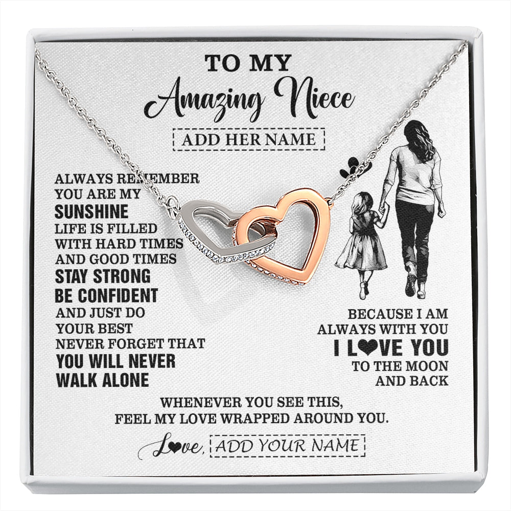 Interlocking Hearts Necklace Stainless Steel & Rose Gold Finish | 1 | Personalized To My Amazing Niece Necklace From Aunt Auntie Woman It A Big Hug Niece Birthday Gifts Graduation Christmas Custom Gift Box Message Card | https://siriusteestore.