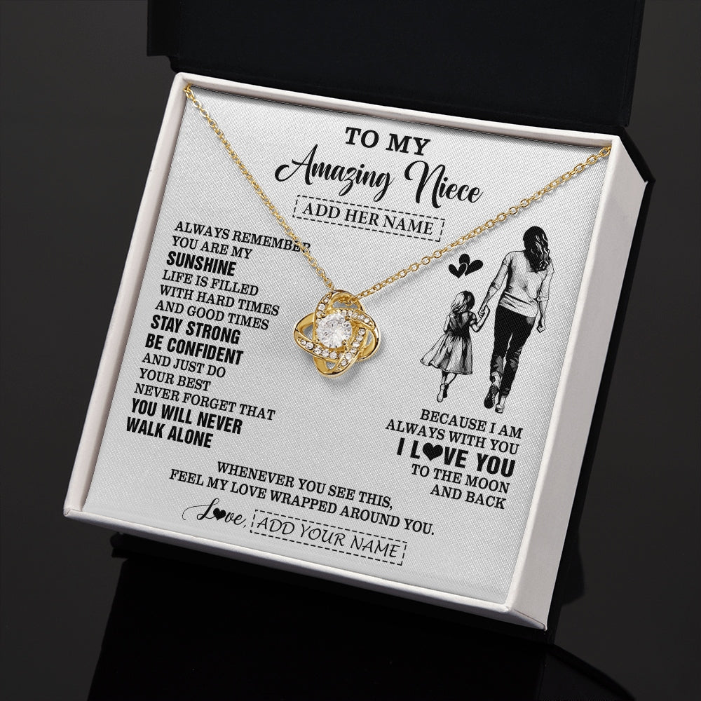 Love Knot Necklace 18K Yellow Gold Finish | 2 | Personalized To My Amazing Niece Necklace From Aunt Auntie Woman It A Big Hug Niece Birthday Gifts Graduation Christmas Custom Gift Box Message Card | https://siriusteestore.