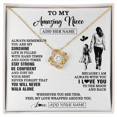 Love Knot Necklace 18K Yellow Gold Finish | 1 | Personalized To My Amazing Niece Necklace From Aunt Auntie Woman It A Big Hug Niece Birthday Gifts Graduation Christmas Custom Gift Box Message Card | https://siriusteestore.